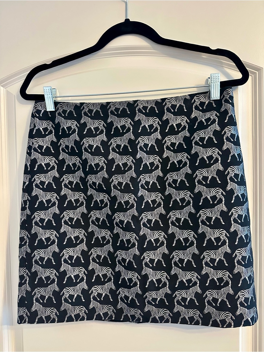 J. Crew Black Mini Skirt with Silver and White Zebra Print